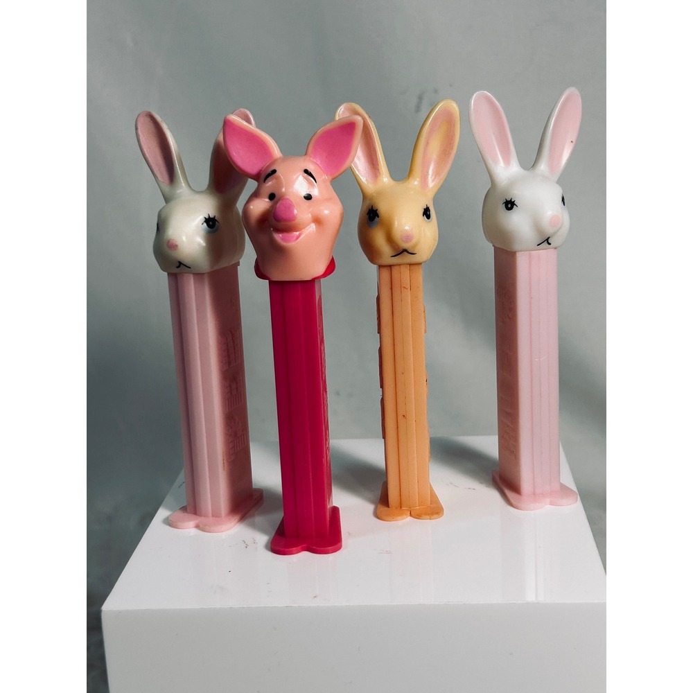Vintage PEZ Dispenser Lot Disney Piglet and Easter Bunnies Set of 4 Pink Orange